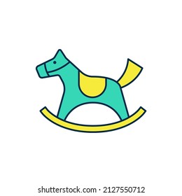 Filled outline Wooden horse in saddle swing for little children icon isolated on white background.  Vector