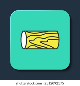 Filled outline Wooden log icon isolated on blue background. Stack of firewood. Turquoise square button. Vector