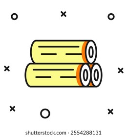 Filled outline Wooden log icon isolated on white background. Stack of firewood. Flat filled outline style with shadow. Vector