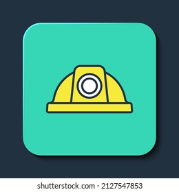 Filled outline Worker safety helmet icon isolated on blue background. Turquoise square button. Vector