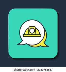 Esquema relleno Icono del casco de seguridad del trabajador aislado en fondo azul. Botón cuadrado turquesa. Vector