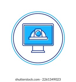 Filled outline Worker safety helmet icon isolated on white background.  Vector