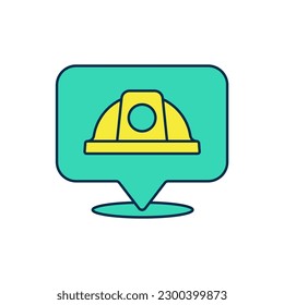 Filled outline Worker safety helmet icon isolated on white background.  Vector