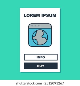 Filled outline Worldwide icon isolated on turquoise background. Pin on globe.  Vector