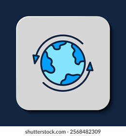 Filled outline Worldwide icon isolated on blue background. Pin on globe.  Vector