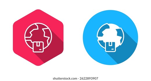 Filled and outline Worldwide shipping icon isolated with long shadow background.  Vector
