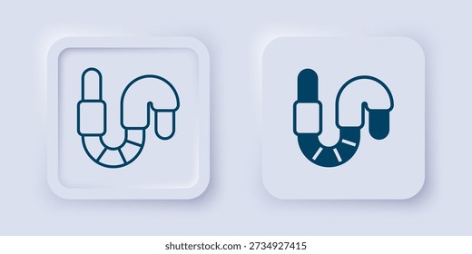 Filled and outline Worm icon isolated on grey background. Fishing tackle. Square button. Vector