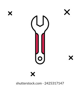 Icono de llave inglesa aislado sobre fondo blanco. Herramienta de reparación de llaves. Símbolo de herramienta de servicio.  Vector