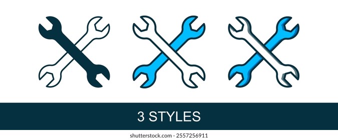 Filled outline Wrench spanner icon isolated on white background. Spanner repair tool. Service tool symbol.  Vector