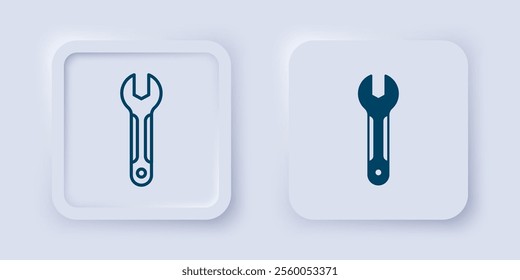 Filled and outline Wrench spanner icon isolated on grey background. Spanner repair tool. Service tool symbol. Square button. Vector