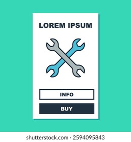 Filled outline Wrench spanner icon isolated on turquoise background. Spanner repair tool. Service tool symbol.  Vector