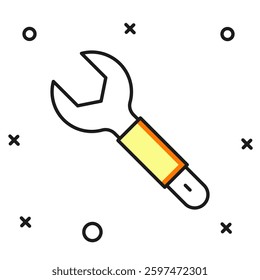 Filled outline Wrench spanner icon isolated on white background. Spanner repair tool. Service tool symbol. Flat filled outline style with shadow. Vector