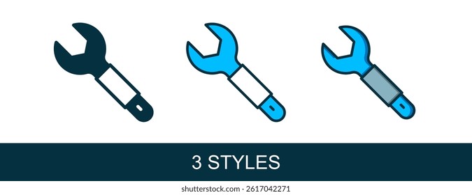 Filled outline Wrench spanner icon isolated on white background. Spanner repair tool. Service tool symbol.  Vector