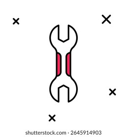 Filled outline Wrench spanner icon isolated on white background. Spanner repair tool. Service tool symbol.  Vector