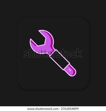 Filled outline Wrench spanner icon isolated on black background. Spanner repair tool. Service tool symbol. Flat filled outline style with shadow. Vector