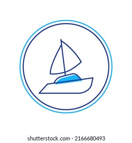 Filled outline Yacht sailboat or sailing ship icon isolated on white background. Sail boat marine cruise travel.  Vector