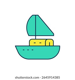 Filled outline Yacht sailboat or sailing ship icon isolated on white background. Sail boat marine cruise travel.  Vector