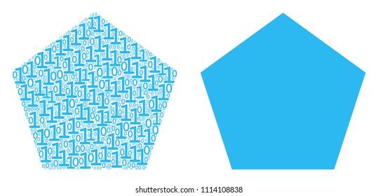 Filled pentagon collage icon of zero and null digits in different sizes. Vector digit symbols are arranged into filled pentagon composition design concept.