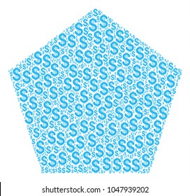 Filled Pentagon composition of dollar symbols. Vector dollar symbols are organized into filled pentagon mosaic.