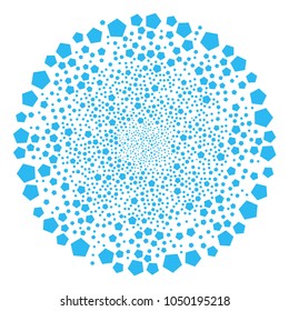 Filled Pentagon twirl cluster. Object twirl designed from scatter filled pentagon symbols. Vector illustration style is flat iconic symbols.