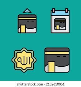 Gefüllte Ramadan Icon Set wie Mekka, Kalender, Allah und Kaaba.