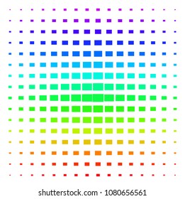 Filled Rectange icon rainbow colored halftone pattern. Vector filled rectange items arranged into halftone grid with vertical spectrum gradient. Designed for backgrounds,