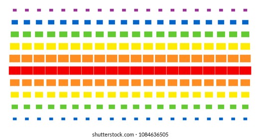 Filled Rectange icon rainbow colored halftone pattern. Vector items organized into halftone array with vertical rainbow colors gradient. Constructed for backgrounds, covers,