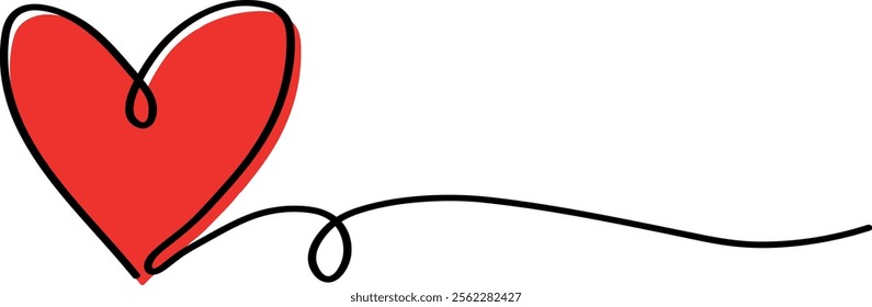 Filled Red Heart Continuous Line Vector