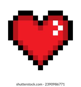 Icono de línea roja de corazón relleno. Emoji, día de San Valentín, relaciones, amor, vida, salud, juego, tratamiento, aplicaciones, estilo píxel. Icono multicolor sobre fondo blanco