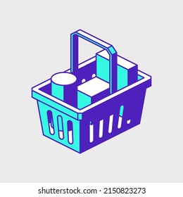 Filled shopping basket isometric vector icon illustration