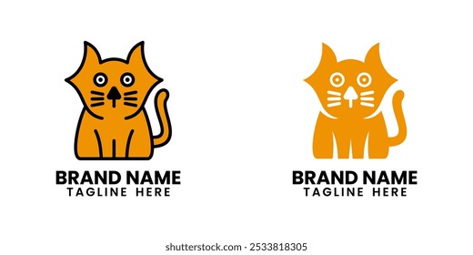 Filled and solid cute orange Cat mascot logo design