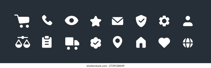 Filled Solid E-commerce Icon Set. Bold Online Store Interface Symbols.