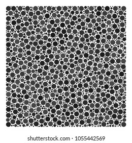Filled Square collage of circle dots in variable sizes and color shades. Round dots are organized into filled square vector composition. Vector illustration.