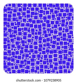 Filled Square collage icon of square figures and round items in variable sizes. Vector objects are combined into filled square mosaic design concept.