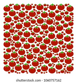 Filled Square collage of tomato vegetables in variable sizes. Vector tomato vegetable elements are organized into filled square mosaic. Organic vector illustration.