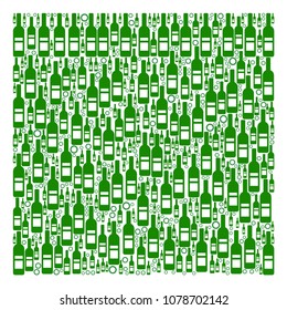 Filled Square composition of alcohol bottles and circles in variable sizes and green colors. Vector items are organized into filled square illustration. Wine design concept.