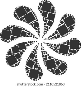 Gefüllte quadratische Icon twirl Cluster Turbinen Feuerwerk Zusammensetzung. Blumencluster, der aus zufällig gefüllten quadratischen Symbolen besteht.