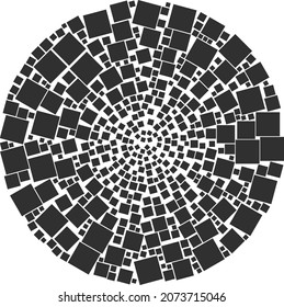Filled square icon twirl round composition. Filled square items are united into round whirlpool vector illustration. Abstract round globula collage organized from regular filled square items.