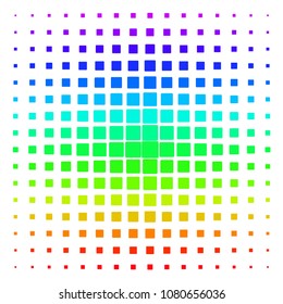 Filled Square Rounded icon spectral halftone pattern. Vector filled square rounded objects arranged into halftone grid with vertical rainbow colors gradient. Designed for backgrounds,