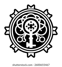 A filled style icon of enchanted key symbol