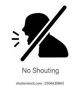 A filled style icon of no shouting sign