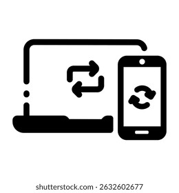 Filled style icon representing device sync operations
