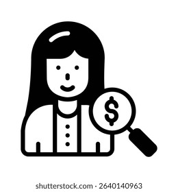 A filled style icon showing find investor