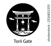 A filled style icon of torri gate 