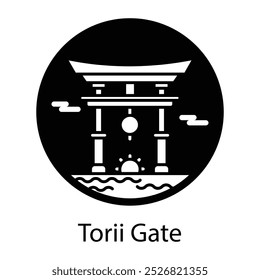 A filled style icon of torri gate 