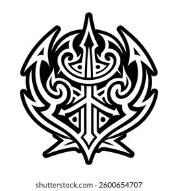 A filled style icon of trident tattoo symbol