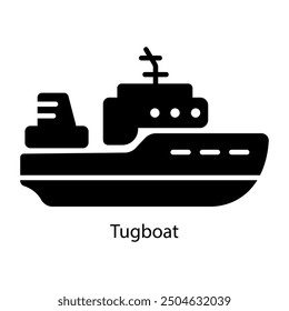 A filled style icon of tugboat