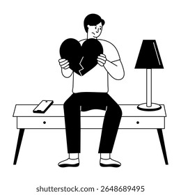 A filled style illustration showing a broken heart person
