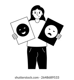 A filled style illustration showing a person having mood swings 
