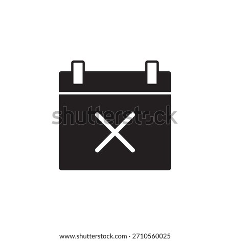 Filled symbol of a calendar with an X mark for cancellation or rejected date.